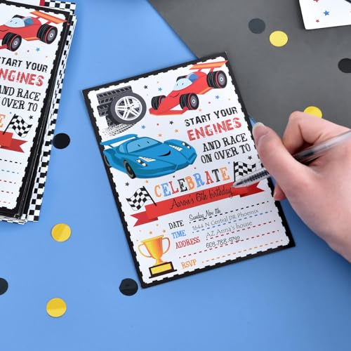 WERNNSAI Racing Car Party Invitation with Envelopes - 20 Count Race Car Party Supplies for Boys Birthday Baby Shower Graduation Fill-in Style Racing Invite Cards