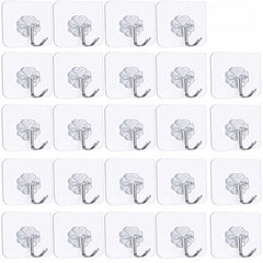 Self Adhesive Hooks, Heavy Duty Wall Hooks Anti-Skid Traceless Sticky Hook for Kitchen Bathroom Clothes Office Ceiling Hanger for Hanging Coat Cloth Towel Key Decorations - 24 Pack