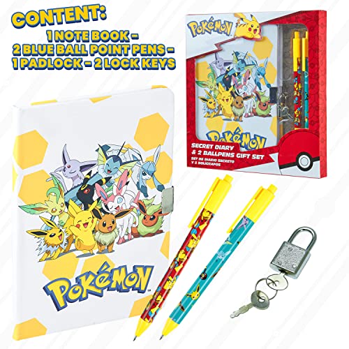 Pokemon Stationery Supplies Set - Kids Diary with Lock, Notebook, Pencil Case, Pens - Gifts for Boys (Notebook/Pen Set)