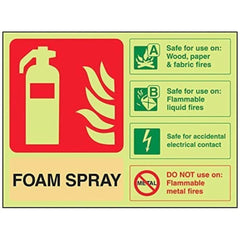 V Safety 11024AR-G Glow In The Dark Foam Spray Id Electrical Safe Fire Extinguisher Sign - 200mm x 150mm - Rigid Plastic, Beige/Black/Green/Red