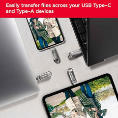 SanDisk 512GB Ultra Dual Drive Luxe, USB Type-C Flash Drive all-metal, up to 400MB/s with reversible USB Type-C and USB Type-A connectors, for smartphones, tablets, Macs and computers, Silver