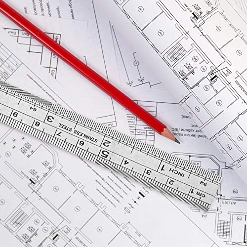 HIHUHEN Stainless Steel Ruler 15cmand20cmand30cm Office Ruler 3 Pieces Set Metal Rulers Kit for Engineering, Teaching (3 x Ruler)