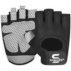 SAWANS Gym Gloves for Men & Women Weight Lifting Fitness Gloves Breathable Ladies Gloves Training Non-Slip Silicone Padded Palm Grip Protection Exercise Workout Cycling Pull ups Microfiber (M, Black)