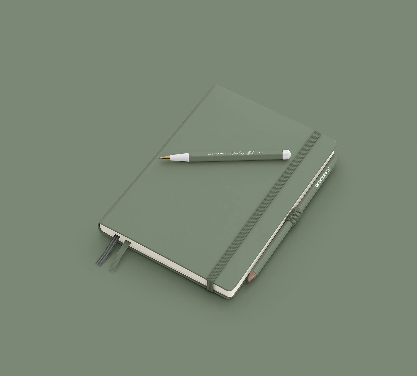 LEUCHTTURM1917 365490 Notebook Medium (A5), Hardcover, 251 Numbered Pages, Olive, Ruled
