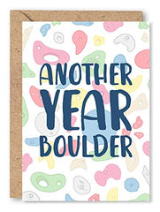 Funny Birthday Card for Climber, for Him, Men, Boyfriend, Son, Husband, Friend, Brother, Bouldering, Boulder, Rock Climbing Problem, Extreme Sport, Climbing Holds, Jugs - 'Another Year Boulder'