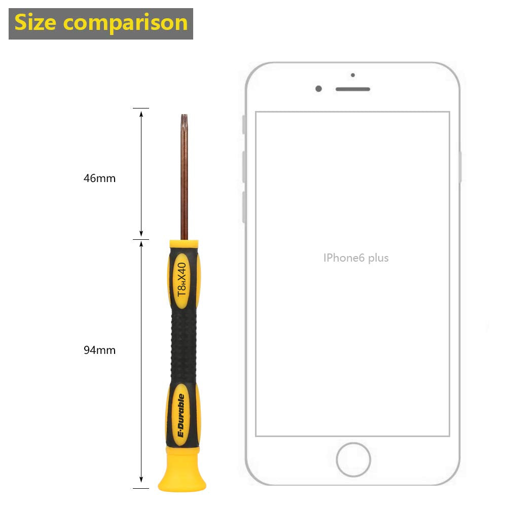 E.Durable T8 T8H Torx Screwdriver, TR8 Security Screwdriver Set for Xbox One,Xbox 360 Controller,PS3, PS4 and Wireless Controller,MacBook, S2 Steel (Torx T8)