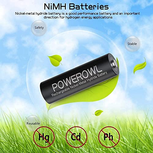 Powerowl Pack of 32 AA AAA Rechargeable Batteries, High Capacity 16 AA 2800mAh & 16 AAA 1000mAh 1.2V NiMH Battery Low Self Discharge,Pre-Charged