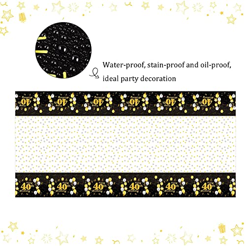 Black Gold Happy 40th Birthday Table Cloth Cover Party for Men,Women,Him,Her,137*274cm 40th Birthday Table Decorations,Rectangular Plastic Tablecloth for 40th Birthday Party Supplies Decorations