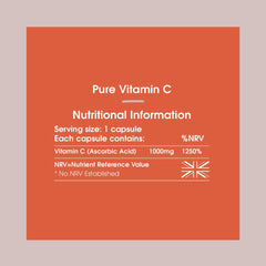 Pure Vitamin C Capsules 1000mg (No Fillers or Binders) Premium Vitamin C in a One-A-Day Easy to Swallow Capsule, 90 Capsules (Not Tablets) UK Made by INNOPURE