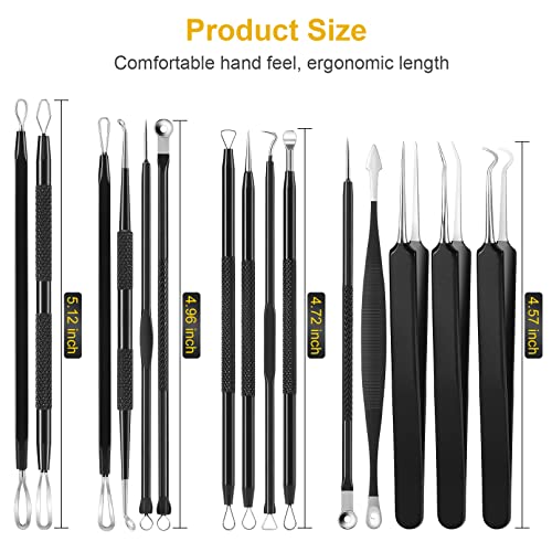 Blackhead Remover Tool Kit, IUMAKEVP 15 PCS Professional Stainless Steel Pimple Popper Comedone Extractor Tools for Removing Pimples, Blackheads, Zit on Face - Acne Removal Kit with Metal Case (Black)