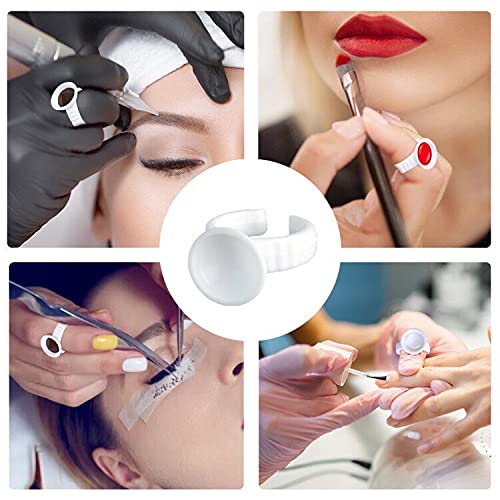 G2PLUS White Eyelash Glue Holder Ring - 100PCS Lash Extension Glue Rings - Small Disposable Plastic Glue Cups Rings for Eyelash Extension, Tattoo Application, Nails Extension