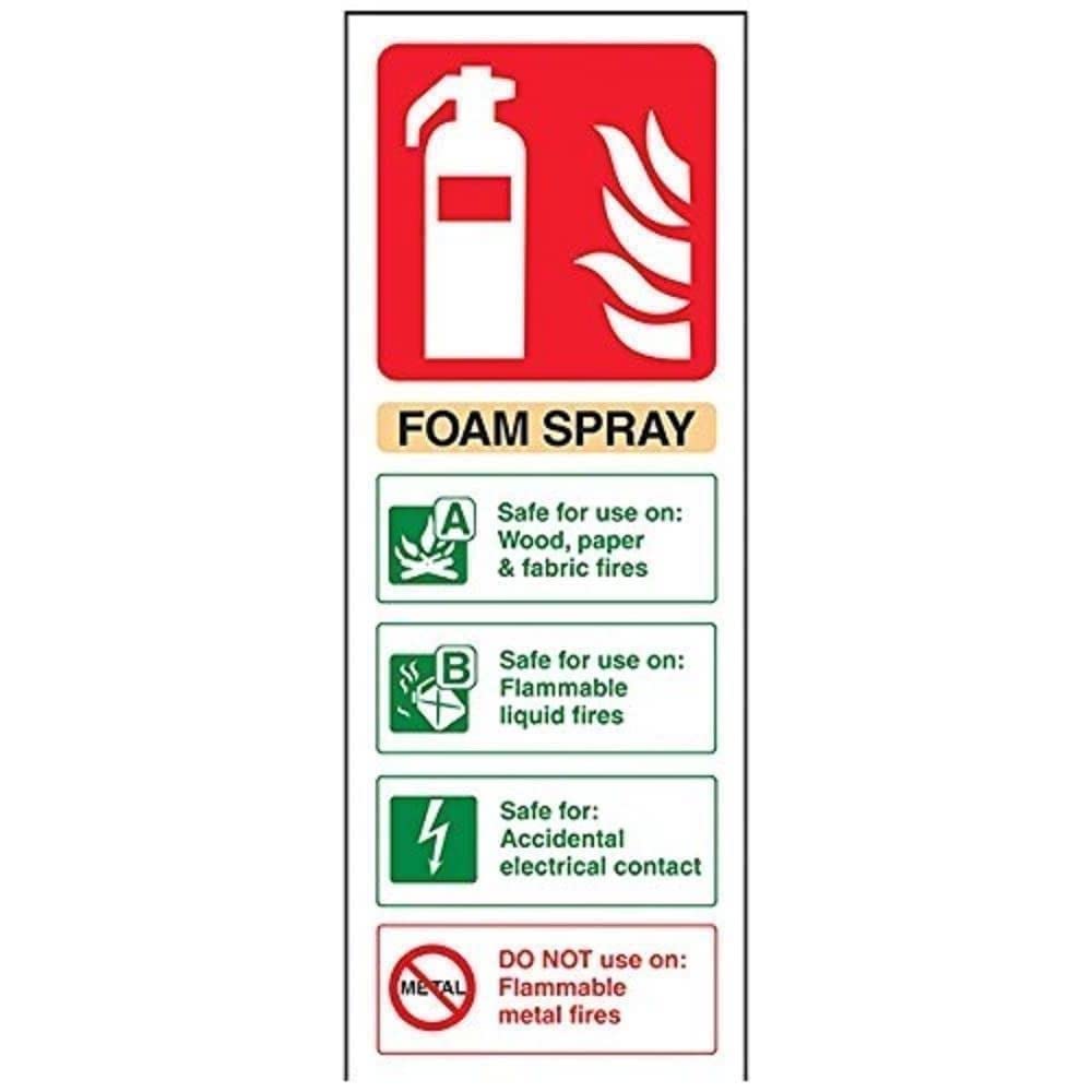 V Safety 11012AC-R Foam Spray Id Electrical Safe Fire Extinguisher Sign - Portrait - 75mm x 200mm - 1mm Rigid Plastic, Beige/Black/Green/Red