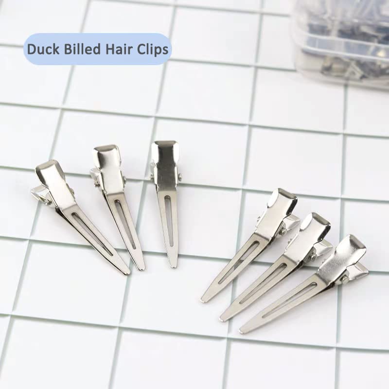 60 Pcs Metal Duck Billed Hair Clips for Women Styling Sectioning, Gingbiss 1.77 inches Silver Hairdressing Single Prong Curl Clips with Storge Box, Alligator Clips Hair Pins for Hair Salon, Barber, DIY