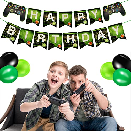 13th Birthday Decorations for Boys, Gaming Party Decorations Set for Gamers, Happy Birthday Banner Game Controller Balloons Black Green Balloons for Kids Teenagers Party Supplies (13th Birthday)