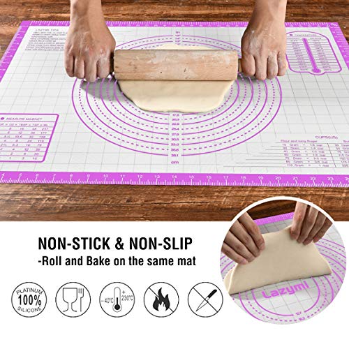 Extra Large Silicone Baking Mats Sheet, Non Stick Pastry Rolling Mat with Measurement 71×51cm, Non-Slip Silicon Dough kneading Mat, Counter Table Mat, Placemat, Fondant Icing/Cake/Pizza Mats (Purple)