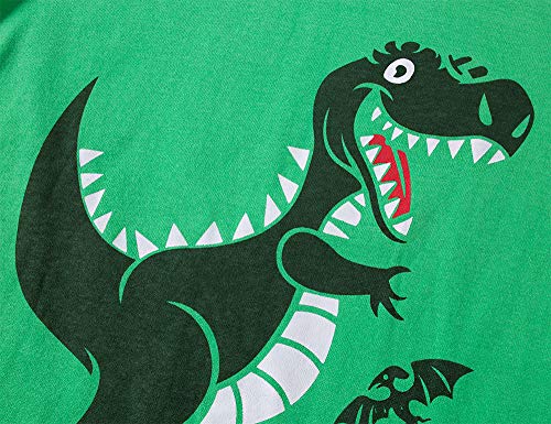 Boys Pyjamas Set for Boy Dinosaur Tshirt Nightwear Cotton Toddler Clothes Kids Sleepwear Winter Long Sleeve Pjs 2 Piece, 5-6 Years, 01 Green