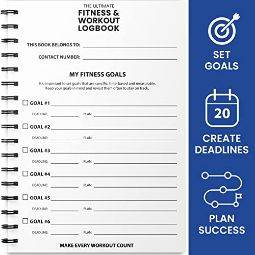 Ultimate Gym Workout Log Book, XL A5 Exercise, Fitness and Training Diary & Journal – 100 Page with Exercise, Cardio & Notes Sections, Set Goals & Track Progress - (Blue)