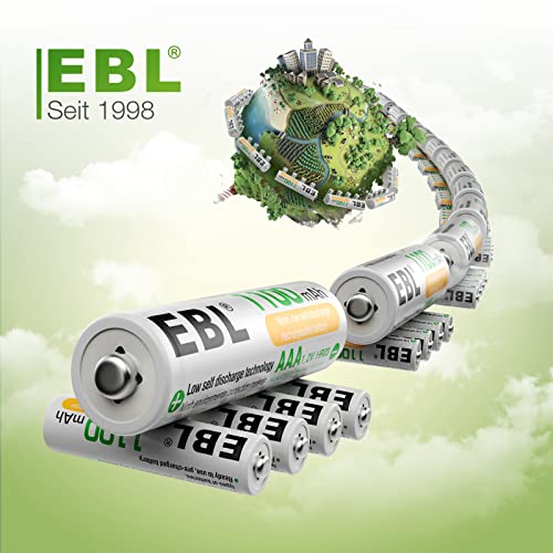 EBL 1100mAh Ni-MH AAA Rechargeable Batteries, Retail Package and Pack of 4 AAA Batteries