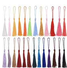 DERAYEE 100 PCS Silky Handmade Tassels Bookmarks Tassel Craft Floss Tassel with Cord Loop for Jewelry Making DIY Projects (assorted 25 Colors)