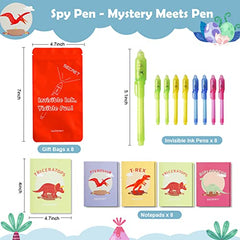 DazSpirit 8 packs Invisible Ink Pens and Notebooks - Dinosaur Theme, UV Light Spy Pens Party Bag Fillers for Boys and Girls, Magic Secret Message Pens for Detective Parties, Treasure Hunt