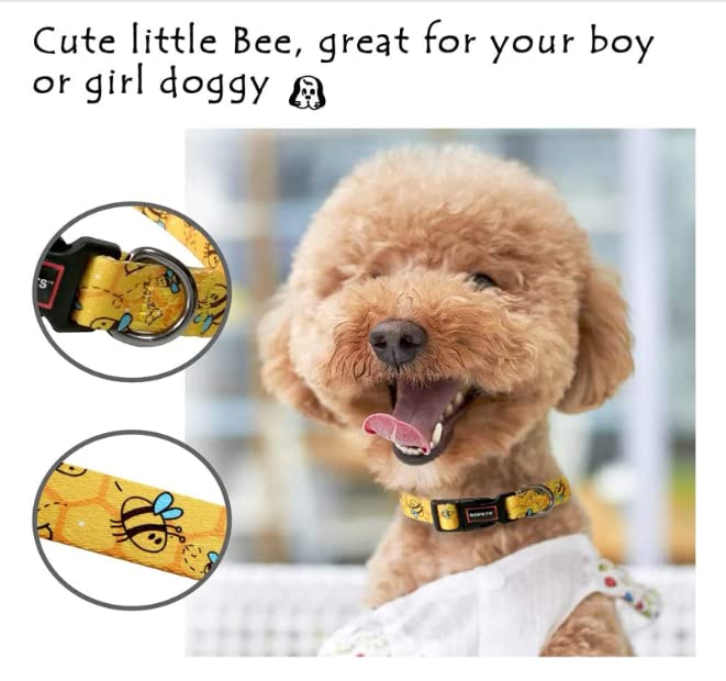 Cosyhome london Dog Collar With Colourful Bee Patterns, Adjustable Durable Pet Collars for Small Medium Large Dogs (bumblebees, s)