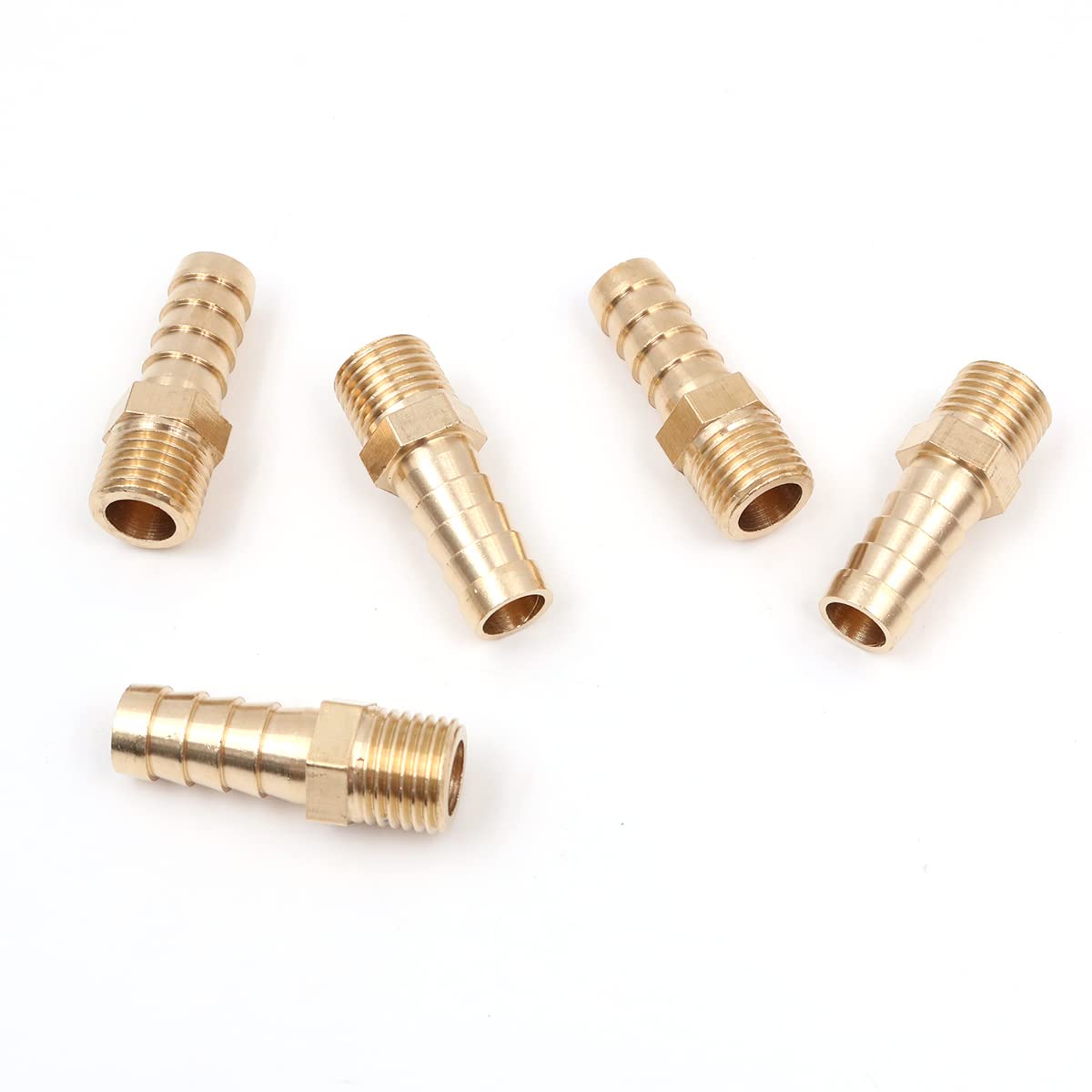 Hsthe Sea 5 Pcs 10 mm to 1/4” BSP Solid Brass Hose Tail Connector Barbed to BSP Male Thread,Pond/Pool/Hose Pipe Adapter