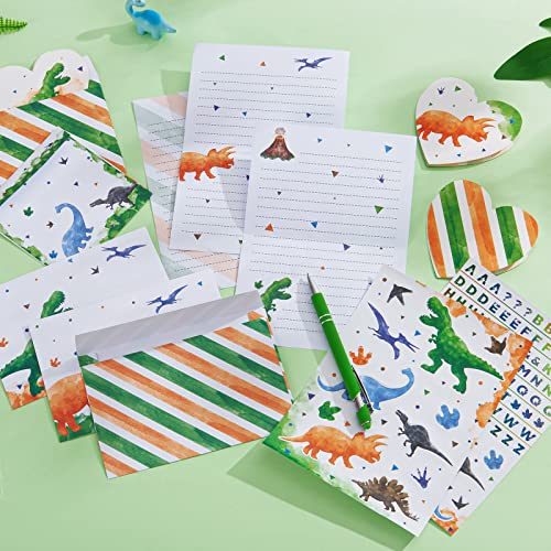 Watercolor Dinosaur Paper and Envelopes Set - 70PCS Stationery Paper for Kids Boys Christmas Birthday Gifts Stationery Letter Writing Set Envelopes Cards Stickers Ballpoint Pen Gift Box