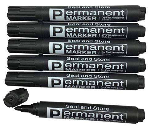 Seal and Store 6 Black Permanent Markers Bullet Tip Black Marker