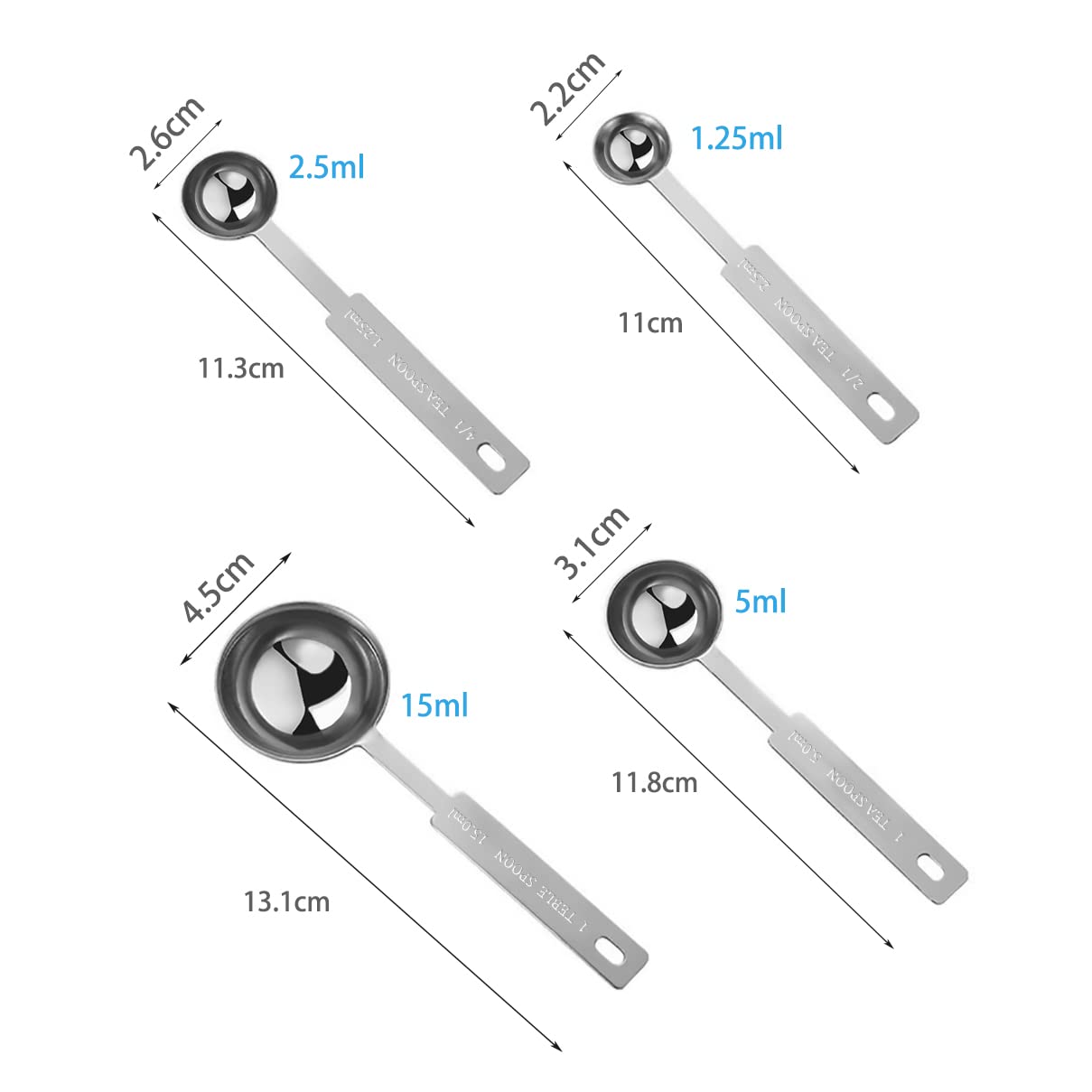 Stainless Steel Measuring Spoons Sets,4 Pieces Metal Measure Spoon for Baking, Measuring Tools, Cooking, Cups (Four - 4 Pcs)