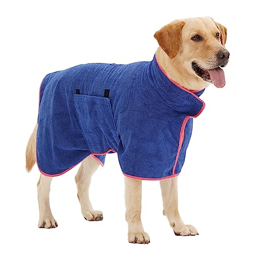 HezzLuv Super Absorbent Pet Bathrobe, Microfiber Dog Drying Coat Dog Robe Towel, For Small Medium & Large Dogs, Drying Dogs, Portable Dog Shower For Dogs And Cats (Blue M)