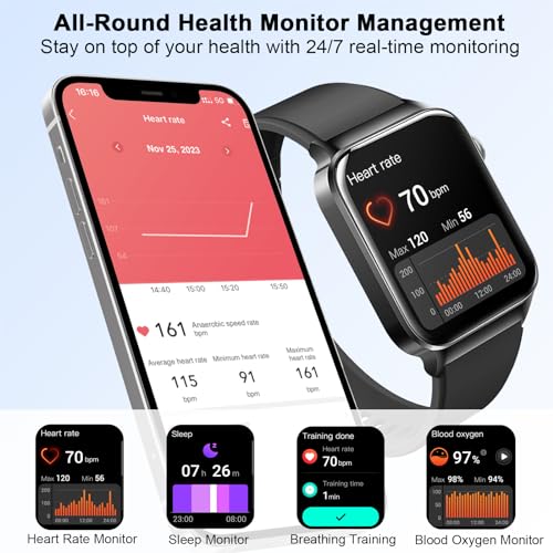 Smart Watch for Answer/Make Calls, 1.85 inches Smartwatch for Women Men, Fitness Watch with Heart Rate Sleep Monitor, 113 Sports Modes Step Counter, IP68 Waterproof Activity Tracker Calories for iOS Android