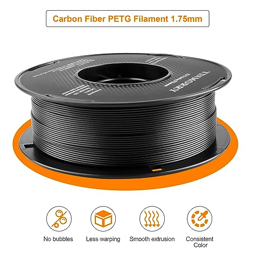 Carbon Fiber PETG Filament 1.75mm, TINMORRY PETG-CF 3D Printing Materials, Compatible with Bambu Lab FDM 3D Printer, 1 KG 1 Spool, Black