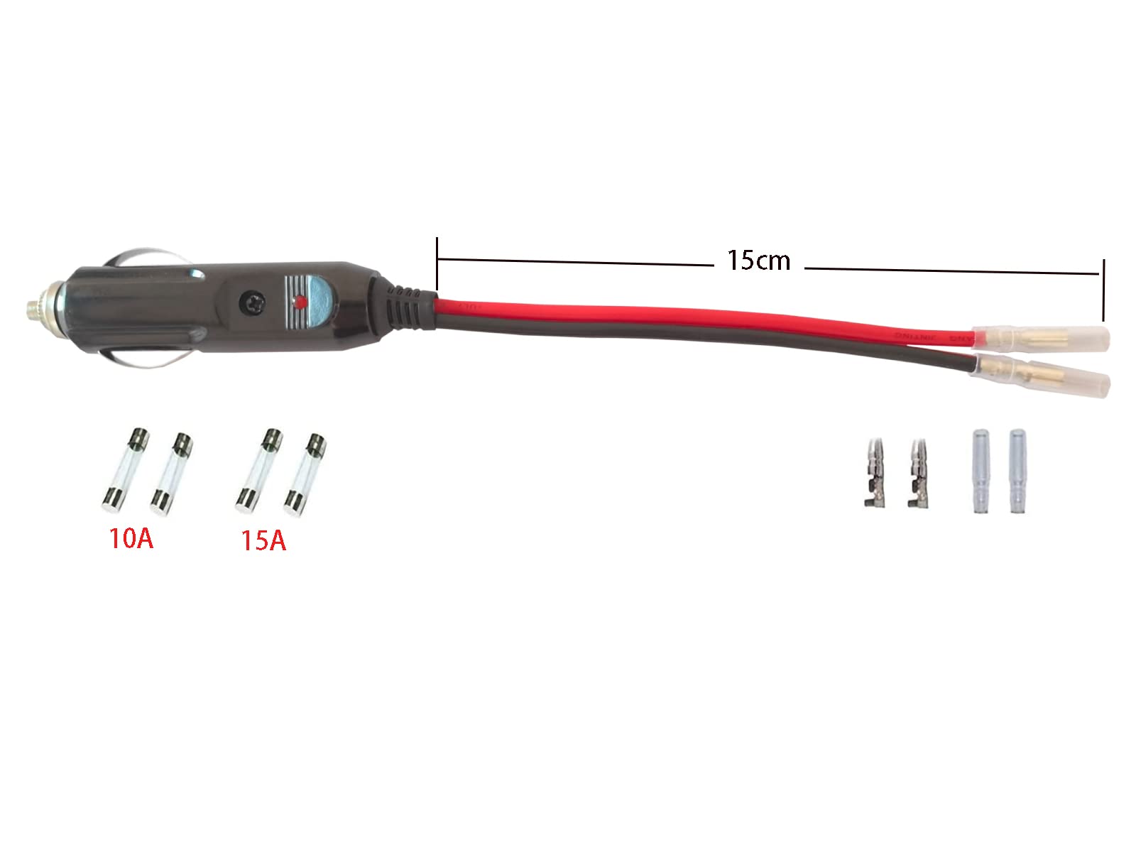 Dongge Car Replacement 12V 24V Cigarette Lighter Male Plug with Leads with LED Light Cigar Female Socket Plug Extension Cable for Motorcycle Car Tractor with spare fuse and terminal kit 2Pack