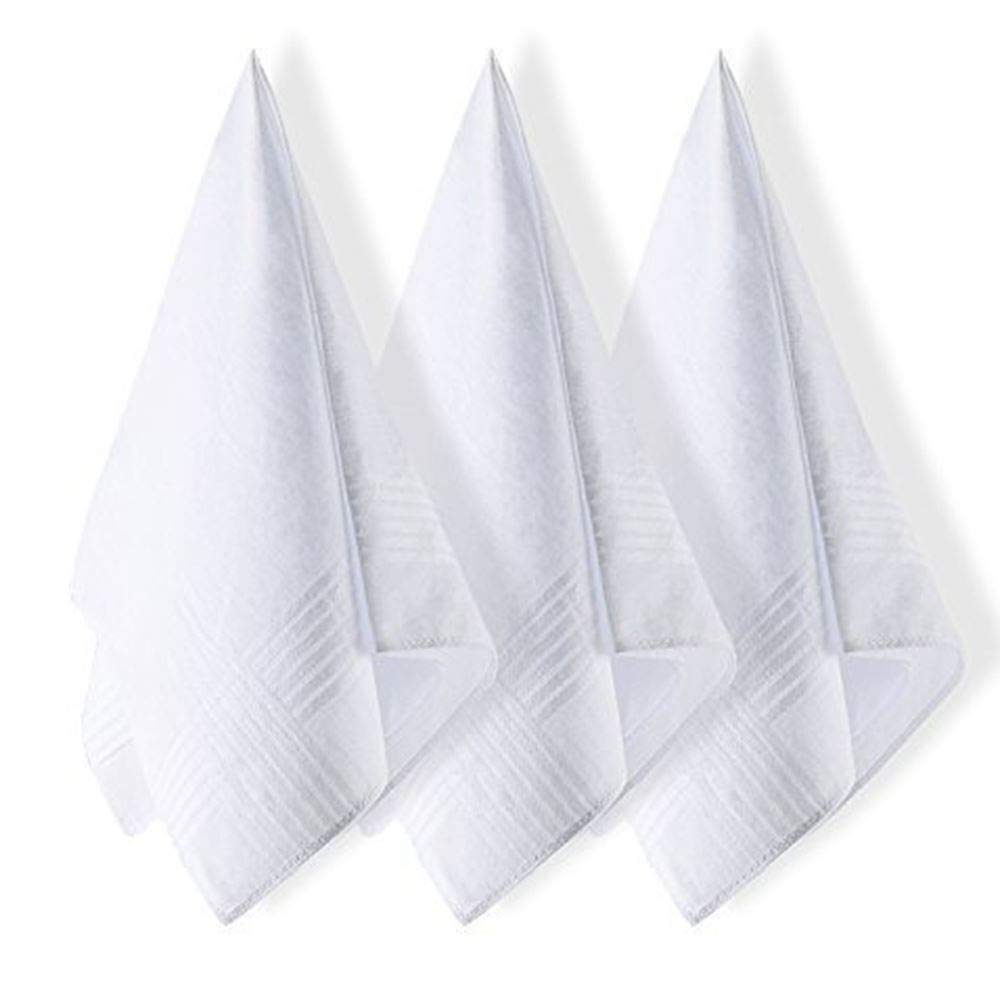 Family Bedding 12 Pack Ladies 100% Cotton Plain White Handkerchiefs With Satin Stripe Border