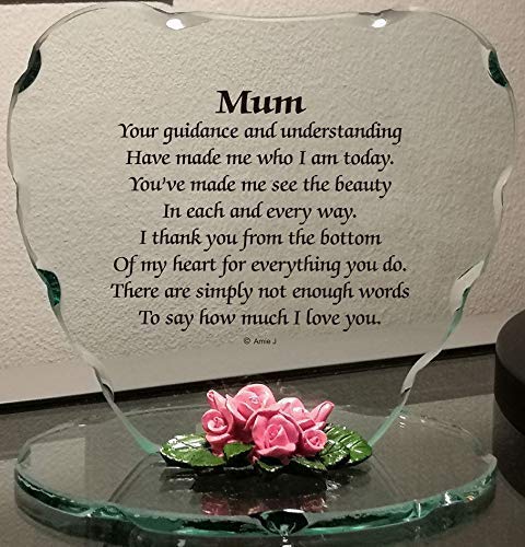 Glass Heart Plaque with Sayings Ornament for Mum Unique Gift for Loved One   Gift ideas Mum   Mummy   Mom   Mother's day   Christmas   Birthday (Mum)