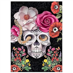 VARHHUXHA Diamond Painting Kit, Skull Flower Complete 5D Diamond Embroidery Cross Stitch Painting Kit, Crystal Diamond Canvas for Kids and Adults, Home Wall Decor