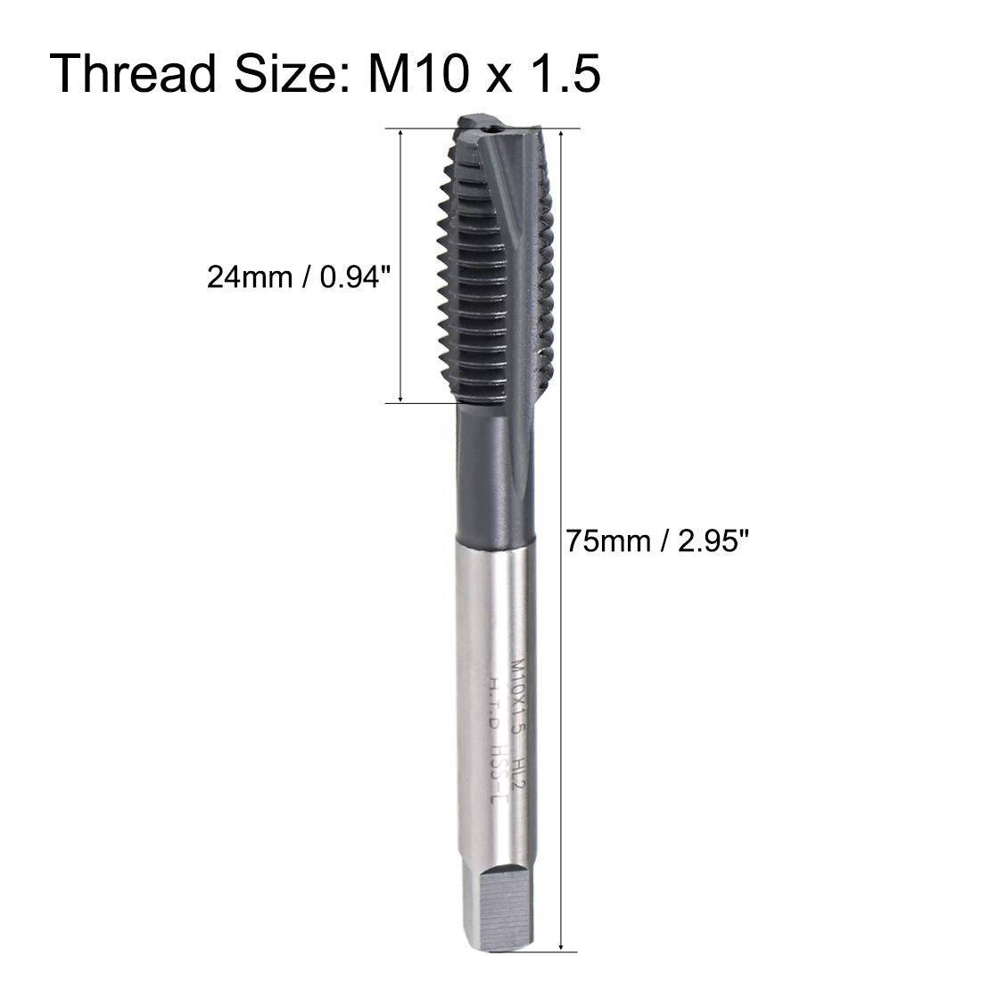 sourcing map M10 x 1.5 Spiral Point Threading Tap, H2 Tolerance High Speed Steel TICN Coated, Round Shank with Square End, Metric Screw Taps Tapping Bit for Machinist Thread Repair, 2pcs