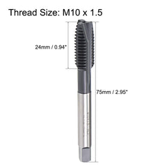 sourcing map M10 x 1.5 Spiral Point Threading Tap, H2 Tolerance High Speed Steel TICN Coated, Round Shank with Square End, Metric Screw Taps Tapping Bit for Machinist Thread Repair, 2pcs