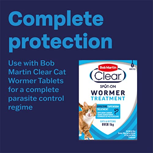 Bob Martin Clear Plus Spot On Flea Treatment for Cats and Kittens - Kills Fleas, Ticks, Lice and Flea Eggs (3 Pipettes)