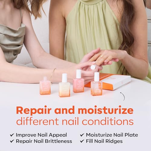 Modelones Nail Care 8 in one Ridge Filling Strengthener Treatment, Nail Polish Strengthener for Damaged and Weak Nails, Nail Hardener Extra Strong and Growth Smoothing Base Coat White Nail 15ml