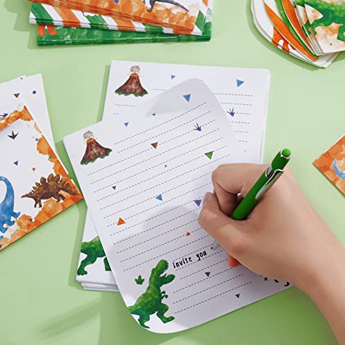 Watercolor Dinosaur Paper and Envelopes Set - 70PCS Stationery Paper for Kids Boys Christmas Birthday Gifts Stationery Letter Writing Set Envelopes Cards Stickers Ballpoint Pen Gift Box