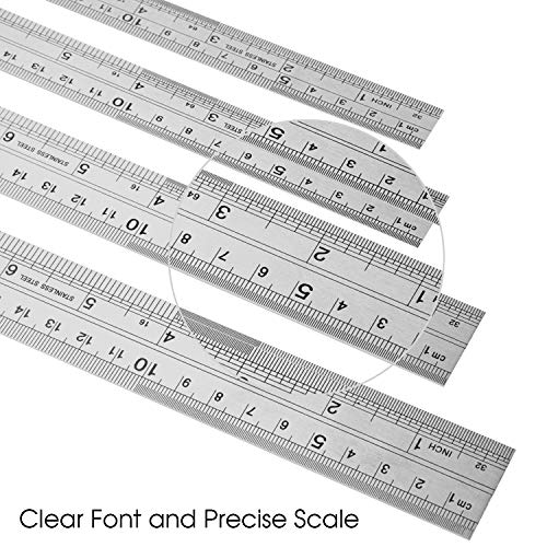 HIHUHEN Stainless Steel Ruler 15cmand20cmand30cm Office Ruler 3 Pieces Set Metal Rulers Kit for Engineering, Teaching (3 x Ruler)