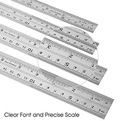 HIHUHEN Stainless Steel Ruler 15cmand20cmand30cm Office Ruler 3 Pieces Set Metal Rulers Kit for Engineering, Teaching (3 x Ruler)