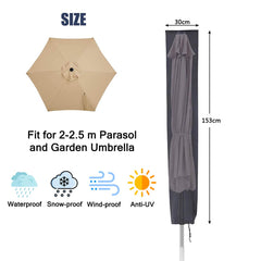 RICHIE Garden Parasol Cover Patio Umbrella Covers for Parasol Fits 2 to 3m Diameter Parasols 153x30x30cm Waterproof Tear Resistant 600D Oxford PVC Coating with Drawstring Cord at Bottom, Green, NO ZIP