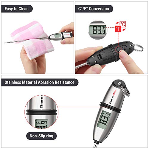 ThermoPro TP02S Digital Meat Thermometer, Instant Read Thermometer for Air Fryers Cooking, 13.5cm Temperature Probe with Tip Cover, Auto-Off and Non-Slip Ring, Ideal for Cooking BBQ Sugar Jam Kitchen