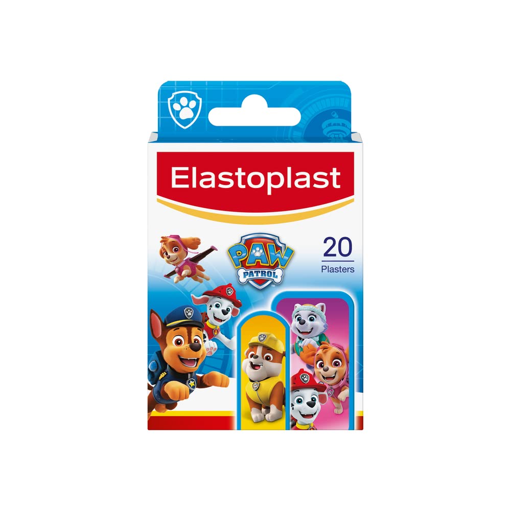 Elastoplast Paw Patrol Plasters, Assorted Sizes (20 Plasters), Coloured First Aid Plasters for Children, Kid’s Plasters with Paw Patrol Designs, Various Sized Plasters, Skin-Friendly Everyday Plasters