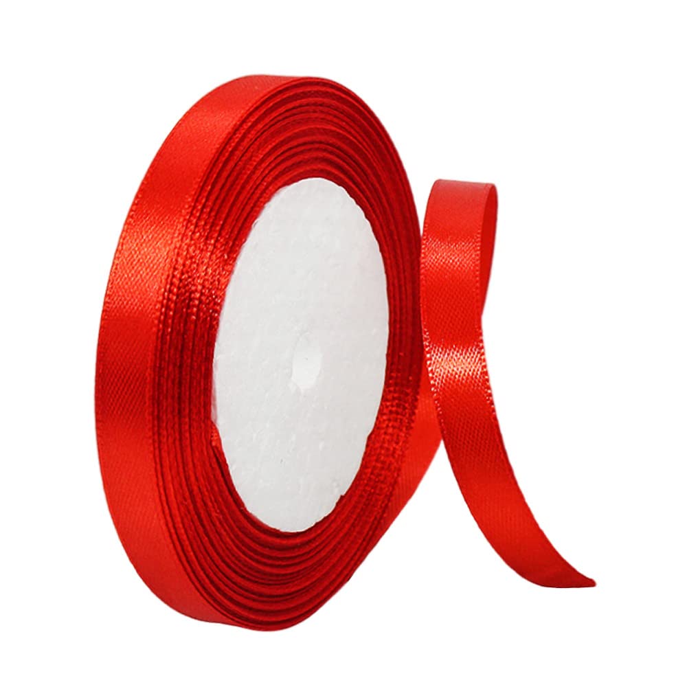 Red Ribbon 10mm for Gift Wrapping,22M Double Sided Satin Ribbon Red Polyester Ribbon Balloon Ribbon Fabric Thick Ribbon for Crafting,Christmas,Valentine,Bouquets,Cake Wedding Party Decoration