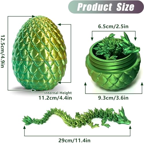 3D Printed Dragon in Egg,Full Articulated Dragon Crystal Dragon with Dragon Egg,Flexible Joints Home Decor Executive Desk Toys,Home Office Decor Executive Desk Toys (Laser Yellow&green)