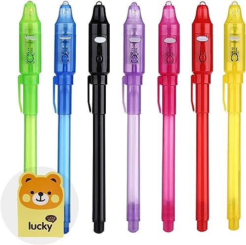 DazSpirit 7pcs Invisible Ink Pen Notebook Party Bag Fillers for Boys and Girls, Magic Marker Pens with UV Light for Kids, Spy Pens Invisible Ink for Writing Secret Message