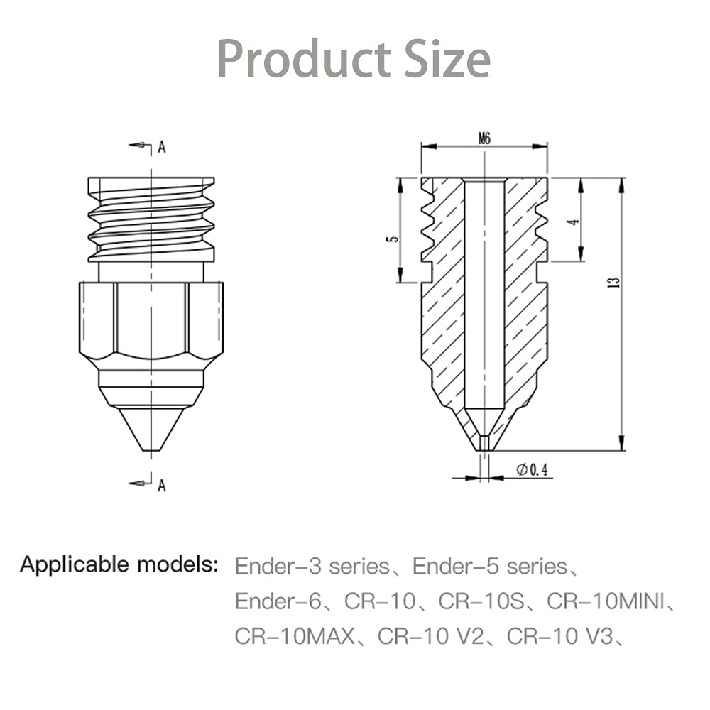 Creality 12PCS CR-6 SE, Ender 3 S1 3D Printer Nozzles, 3D Printer Parts Hotend 0.4 mm MK Brass Nozzles, Compatible with CR-6 SE, Ender-3 S1, Ender-3 S1 Pro, CR-10 Smart 1.75 mm Filament